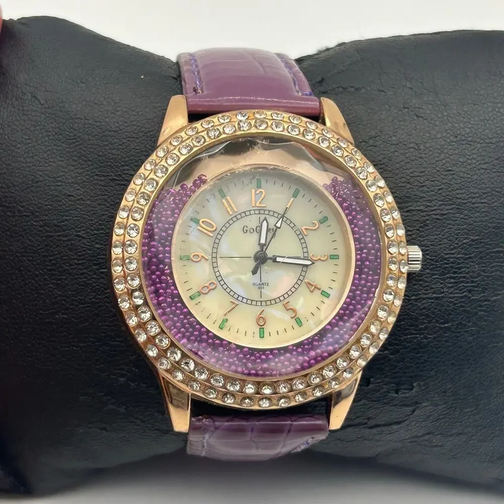 Gogoey Women’s Quartz Watch with a Purple Strap & Crystal-studded Bezel